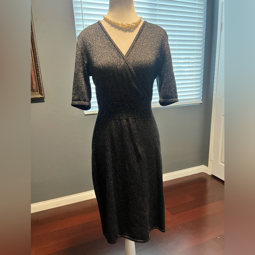 Liz Claiborne Metallic Knit Shimmering Black Dress